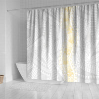 Niue White Sunday Shower Curtain Niuean Hiapo With Puakenikeni Lei LT05 - Polynesian Pride