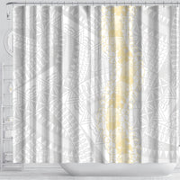 Niue White Sunday Shower Curtain Niuean Hiapo With Puakenikeni Lei LT05 - Polynesian Pride