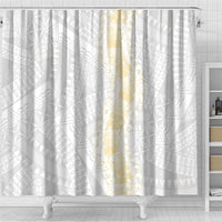 Niue White Sunday Shower Curtain Niuean Hiapo With Puakenikeni Lei LT05 - Polynesian Pride