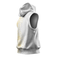 Niue White Sunday Sleeveless Hoodie Niuean Hiapo With Puakenikeni Lei LT05 - Polynesian Pride