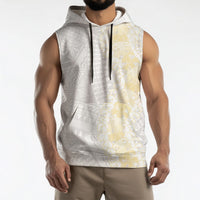 Niue White Sunday Sleeveless Hoodie Niuean Hiapo With Puakenikeni Lei LT05 - Polynesian Pride