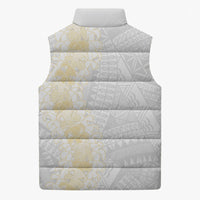 Niue White Sunday Sleeveless Puffer Jacket Niuean Hiapo With Puakenikeni Lei LT05 - Polynesian Pride