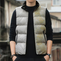 Niue White Sunday Sleeveless Puffer Jacket Niuean Hiapo With Puakenikeni Lei LT05 - Polynesian Pride