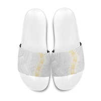 Niue White Sunday Slide Sandals Niuean Hiapo With Puakenikeni Lei LT05 White - Polynesian Pride