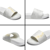 Niue White Sunday Slide Sandals Niuean Hiapo With Puakenikeni Lei LT05 - Polynesian Pride