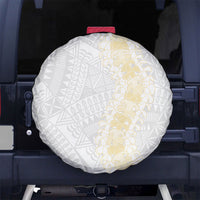 Niue White Sunday Spare Tire Cover Niuean Hiapo With Puakenikeni Lei LT05 No hole White - Polynesian Pride