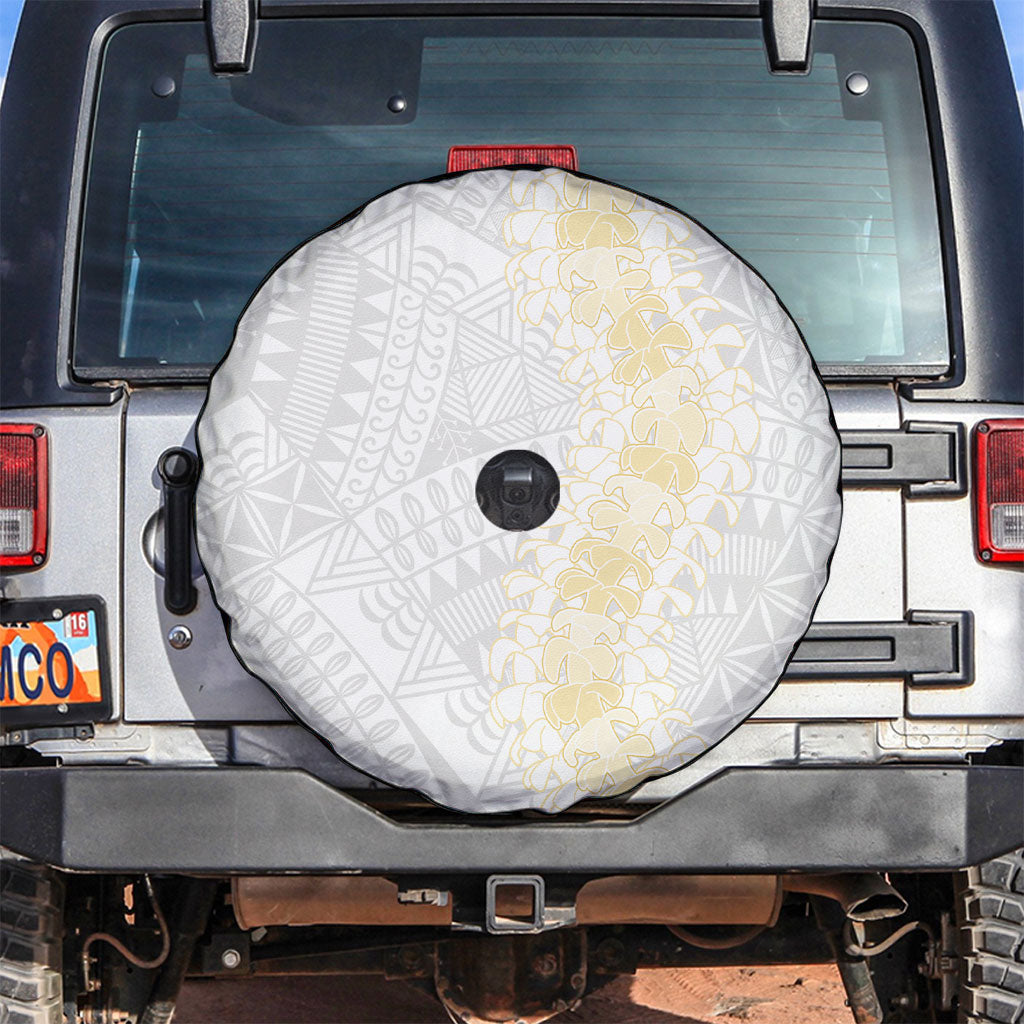 Niue White Sunday Spare Tire Cover Niuean Hiapo With Puakenikeni Lei LT05 White - Polynesian Pride