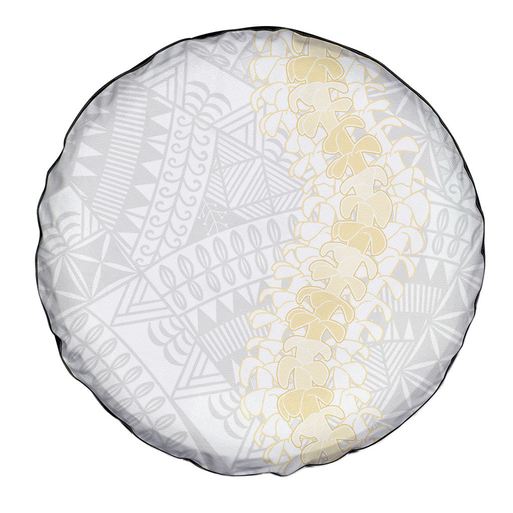 Niue White Sunday Spare Tire Cover Niuean Hiapo With Puakenikeni Lei LT05 - Polynesian Pride