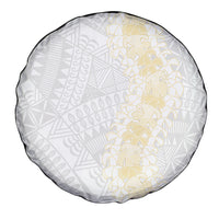 Niue White Sunday Spare Tire Cover Niuean Hiapo With Puakenikeni Lei LT05 - Polynesian Pride