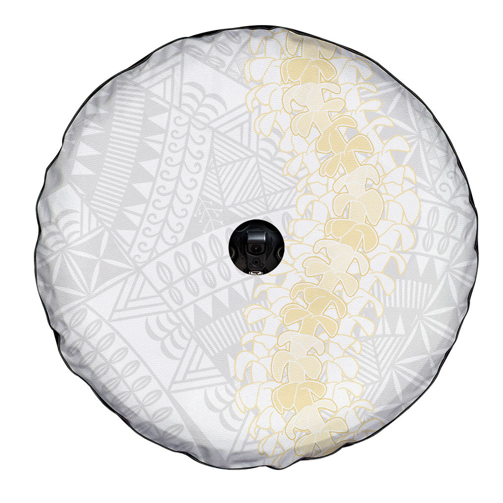 Niue White Sunday Spare Tire Cover Niuean Hiapo With Puakenikeni Lei LT05 - Polynesian Pride