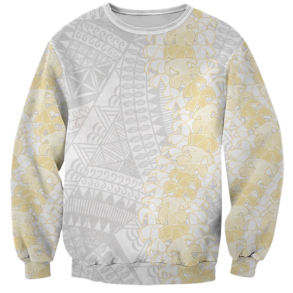 Niue White Sunday Sweatshirt Niuean Hiapo With Puakenikeni Lei LT05 Unisex White - Polynesian Pride
