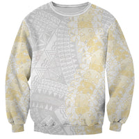 Niue White Sunday Sweatshirt Niuean Hiapo With Puakenikeni Lei LT05 Unisex White - Polynesian Pride