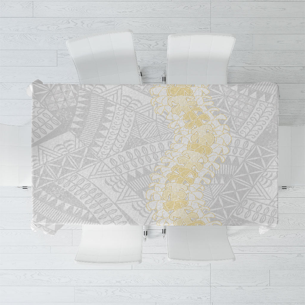 Niue White Sunday Tablecloth Niuean Hiapo With Puakenikeni Lei LT05 White - Polynesian Pride