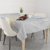 Niue White Sunday Tablecloth Niuean Hiapo With Puakenikeni Lei LT05 - Polynesian Pride