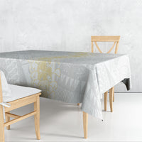 Niue White Sunday Tablecloth Niuean Hiapo With Puakenikeni Lei LT05 - Polynesian Pride