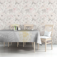 Niue White Sunday Tablecloth Niuean Hiapo With Puakenikeni Lei LT05 - Polynesian Pride