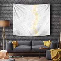 Niue White Sunday Tapestry Niuean Hiapo With Puakenikeni Lei LT05 White - Polynesian Pride