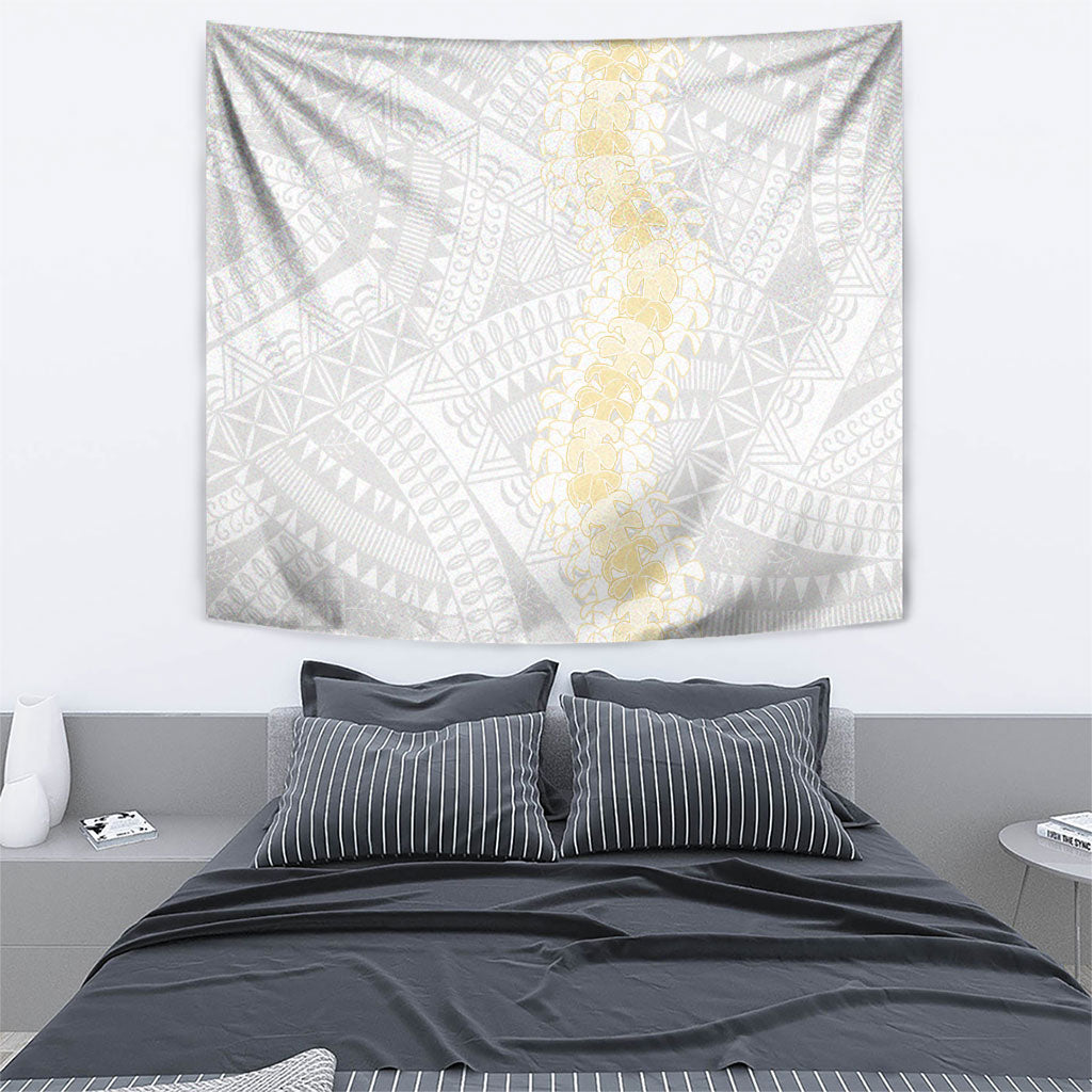 Niue White Sunday Tapestry Niuean Hiapo With Puakenikeni Lei LT05 - Polynesian Pride