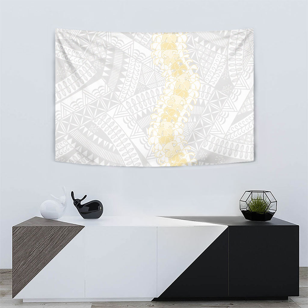 Niue White Sunday Tapestry Niuean Hiapo With Puakenikeni Lei LT05 - Polynesian Pride