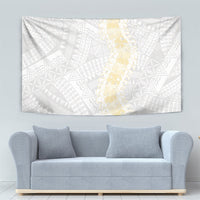 Niue White Sunday Tapestry Niuean Hiapo With Puakenikeni Lei LT05 - Polynesian Pride