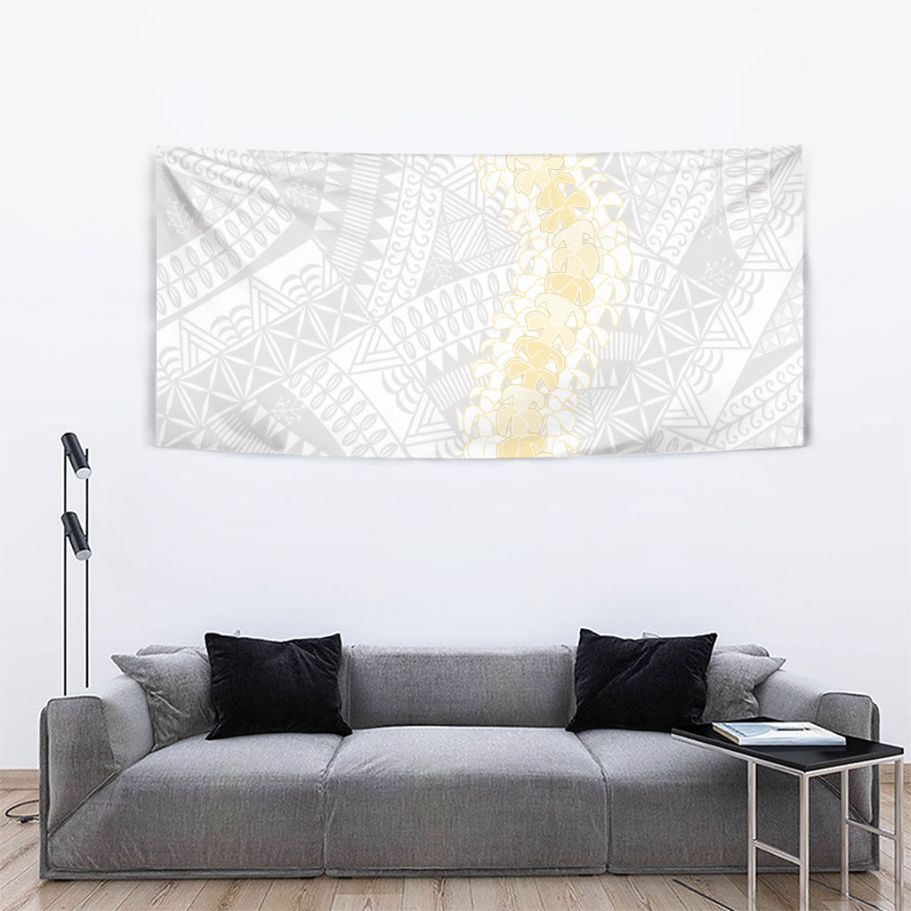Niue White Sunday Tapestry Niuean Hiapo With Puakenikeni Lei LT05 - Polynesian Pride
