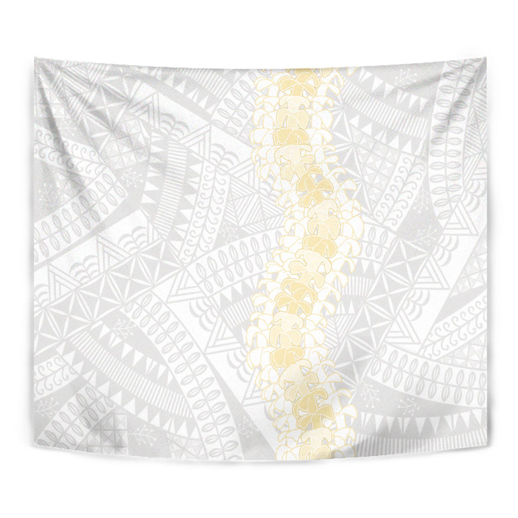 Niue White Sunday Tapestry Niuean Hiapo With Puakenikeni Lei LT05 - Polynesian Pride
