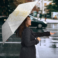 Niue White Sunday Umbrella Niuean Hiapo With Puakenikeni Lei LT05 - Polynesian Pride