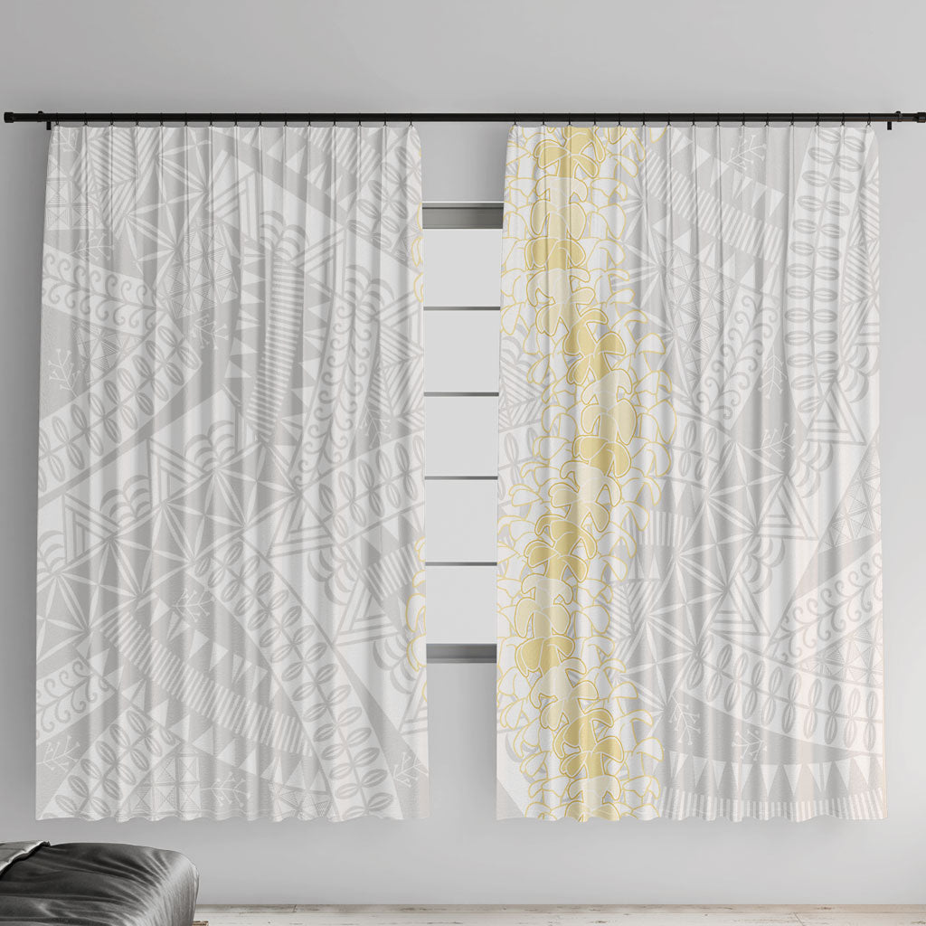Niue White Sunday Window Curtain Niuean Hiapo With Puakenikeni Lei LT05 With Hooks White - Polynesian Pride