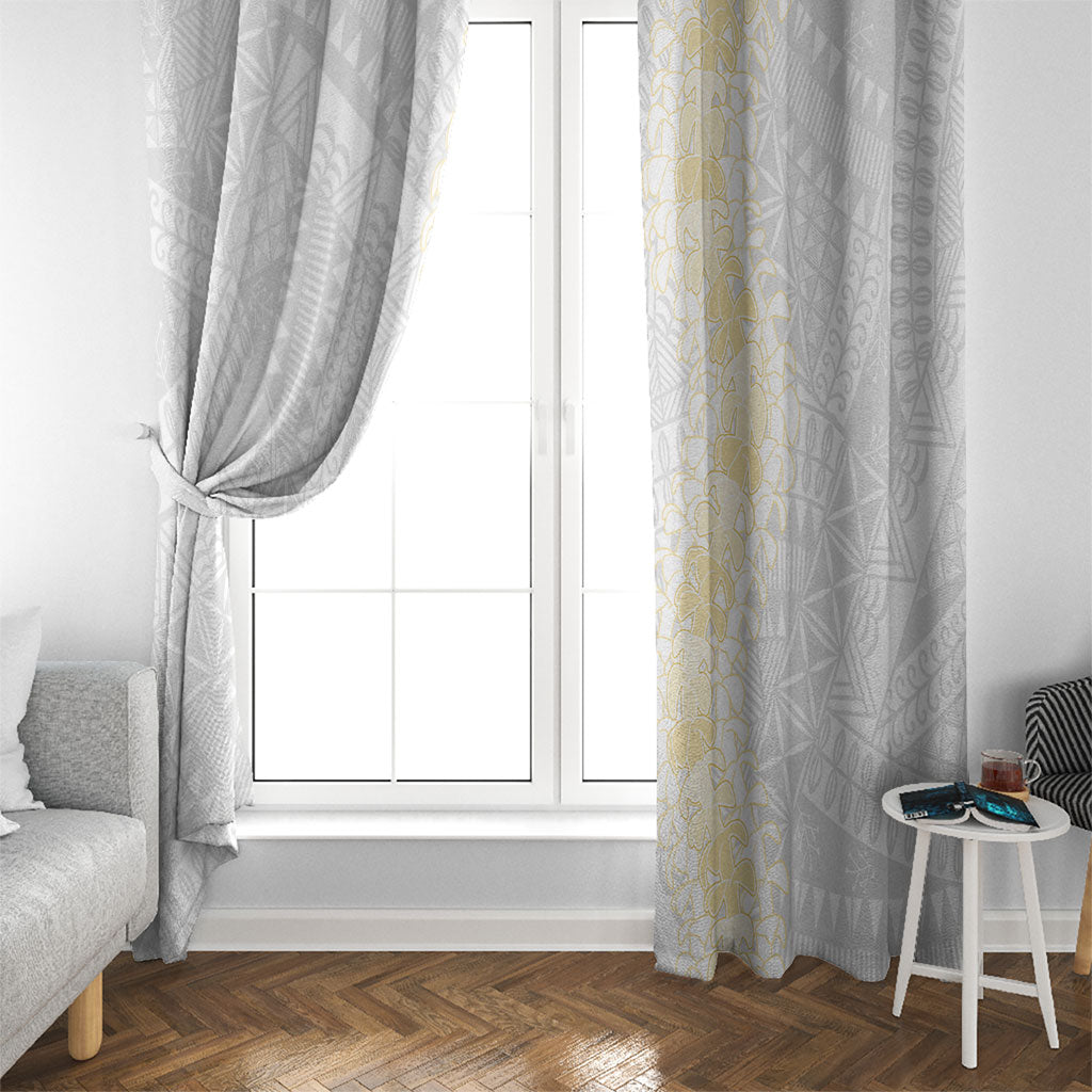 Niue White Sunday Window Curtain Niuean Hiapo With Puakenikeni Lei LT05 - Polynesian Pride
