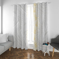 Niue White Sunday Window Curtain Niuean Hiapo With Puakenikeni Lei LT05 With Grommets White - Polynesian Pride