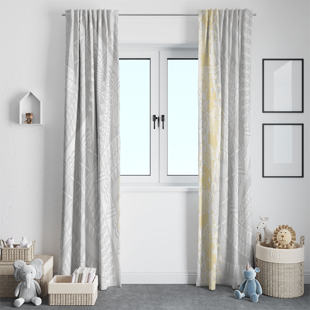 Niue White Sunday Window Curtain Niuean Hiapo With Puakenikeni Lei LT05 - Polynesian Pride