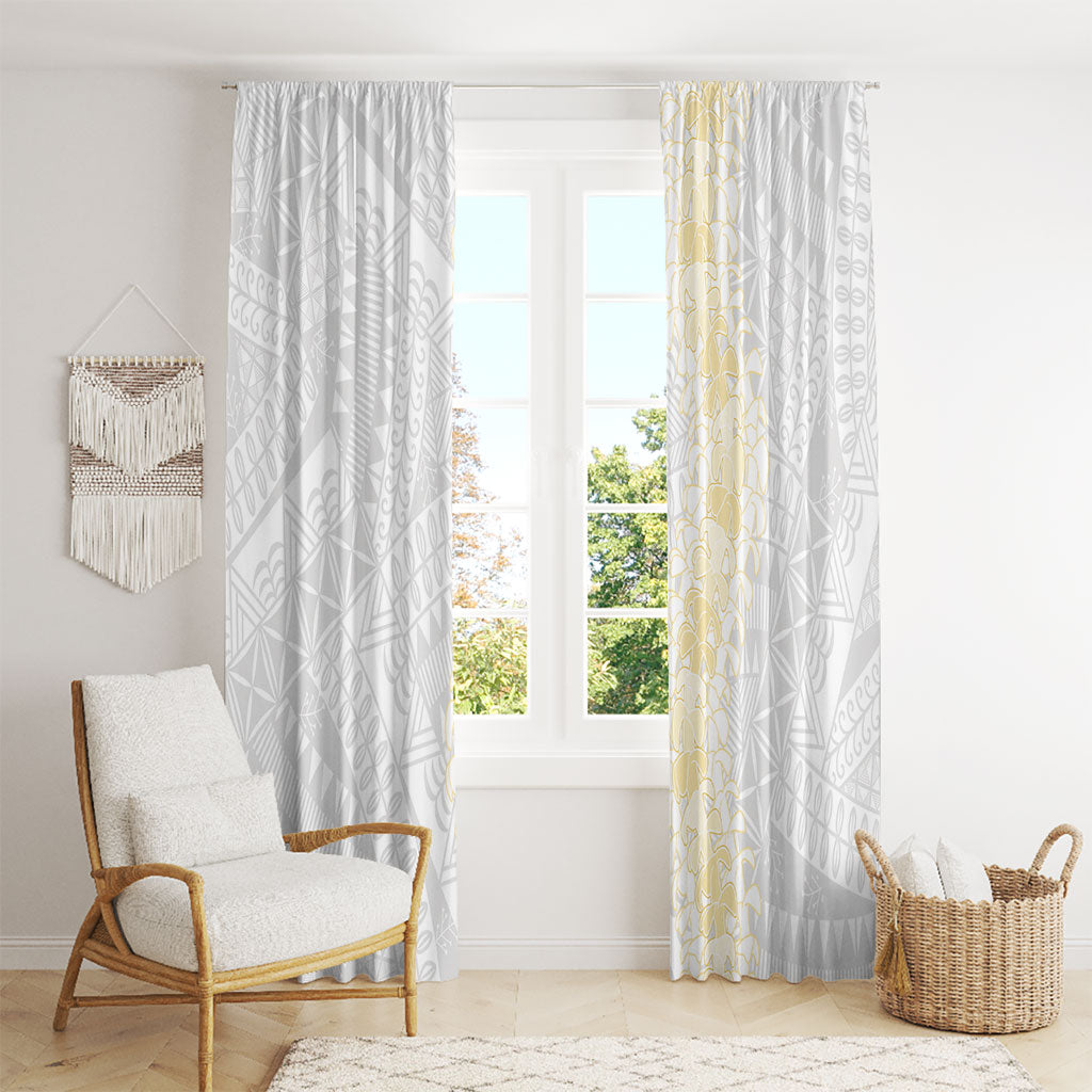 Niue White Sunday Window Curtain Niuean Hiapo With Puakenikeni Lei LT05 - Polynesian Pride