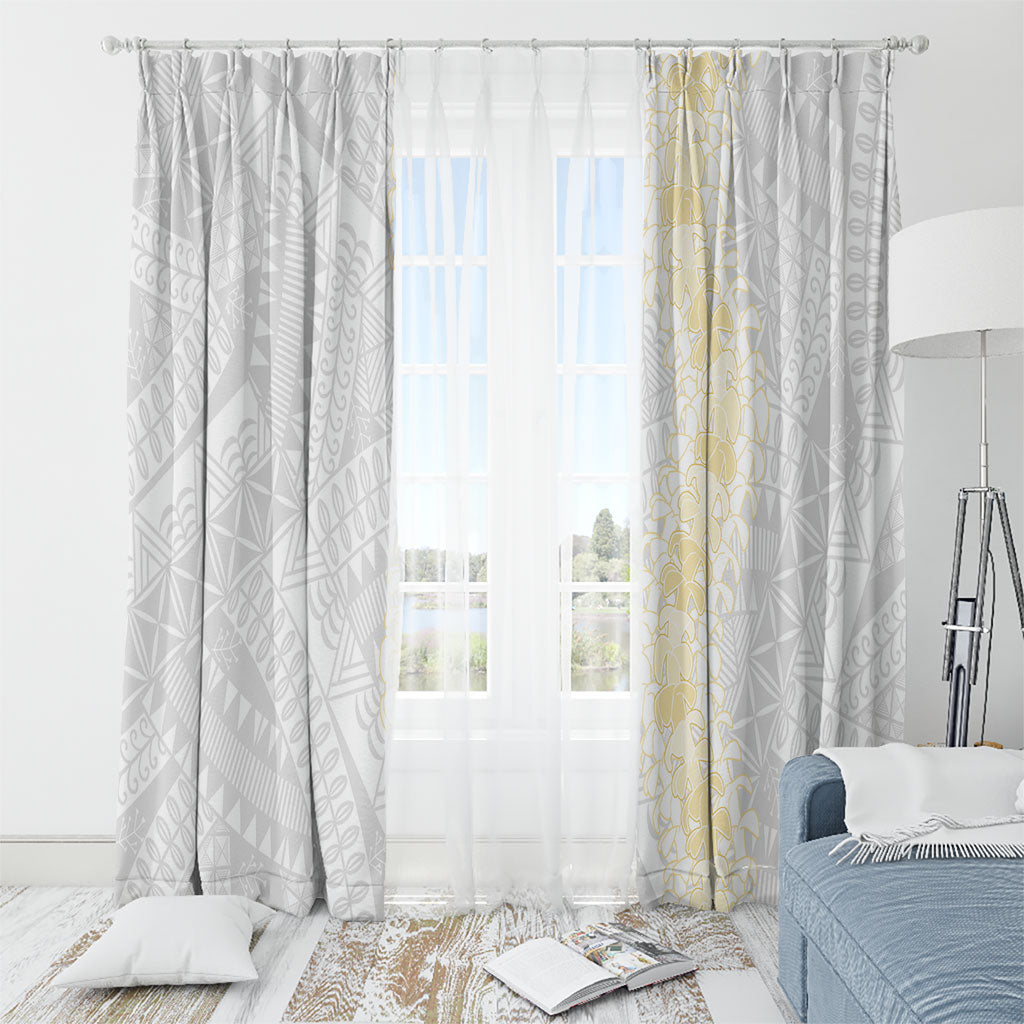 Niue White Sunday Window Curtain Niuean Hiapo With Puakenikeni Lei LT05 - Polynesian Pride
