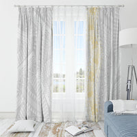Niue White Sunday Window Curtain Niuean Hiapo With Puakenikeni Lei LT05 - Polynesian Pride
