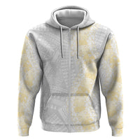 Niue White Sunday Zip Hoodie Niuean Hiapo With Puakenikeni Lei LT05 Zip Hoodie White - Polynesian Pride