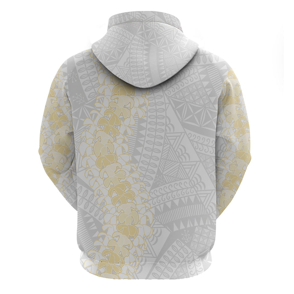 Niue White Sunday Zip Hoodie Niuean Hiapo With Puakenikeni Lei LT05 - Polynesian Pride
