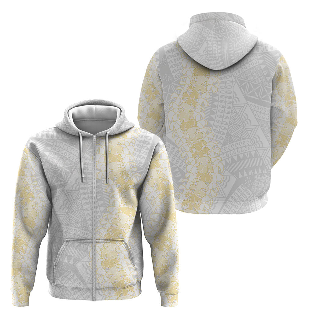 Niue White Sunday Zip Hoodie Niuean Hiapo With Puakenikeni Lei LT05 - Polynesian Pride