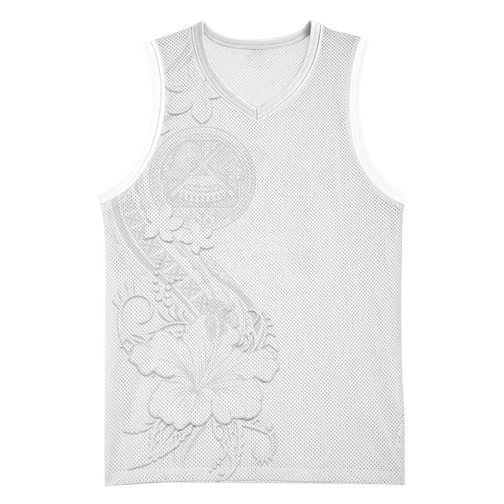 American Samoa White Sunday Basketball Jersey Polynesian Pattern With Tropical Flowers LT05 Unisex White - Polynesian Pride
