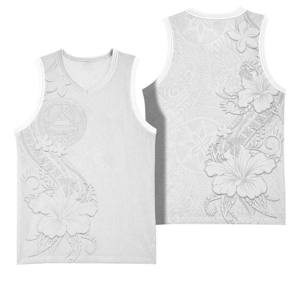 American Samoa White Sunday Basketball Jersey Polynesian Pattern With Tropical Flowers LT05 - Polynesian Pride