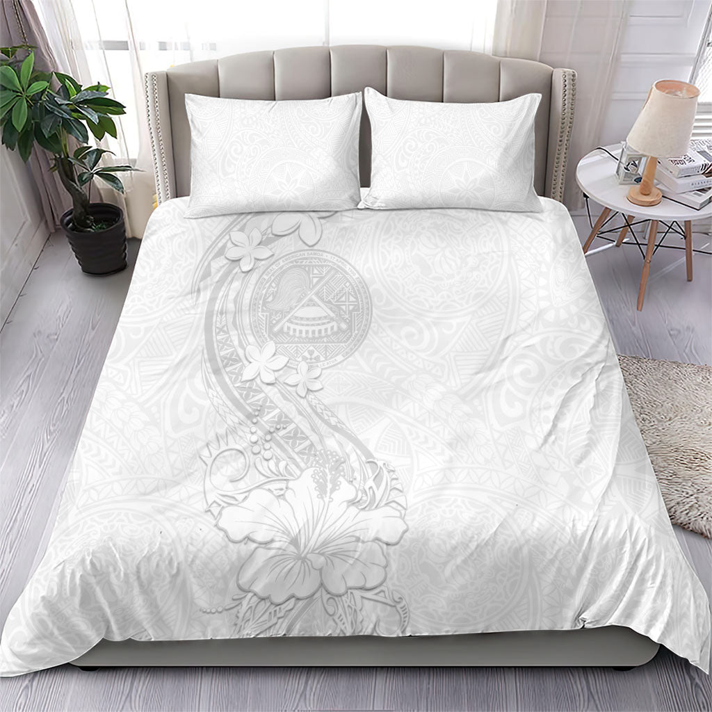 American Samoa White Sunday Bedding Set Polynesian Pattern With Tropical Flowers LT05 - Polynesian Pride