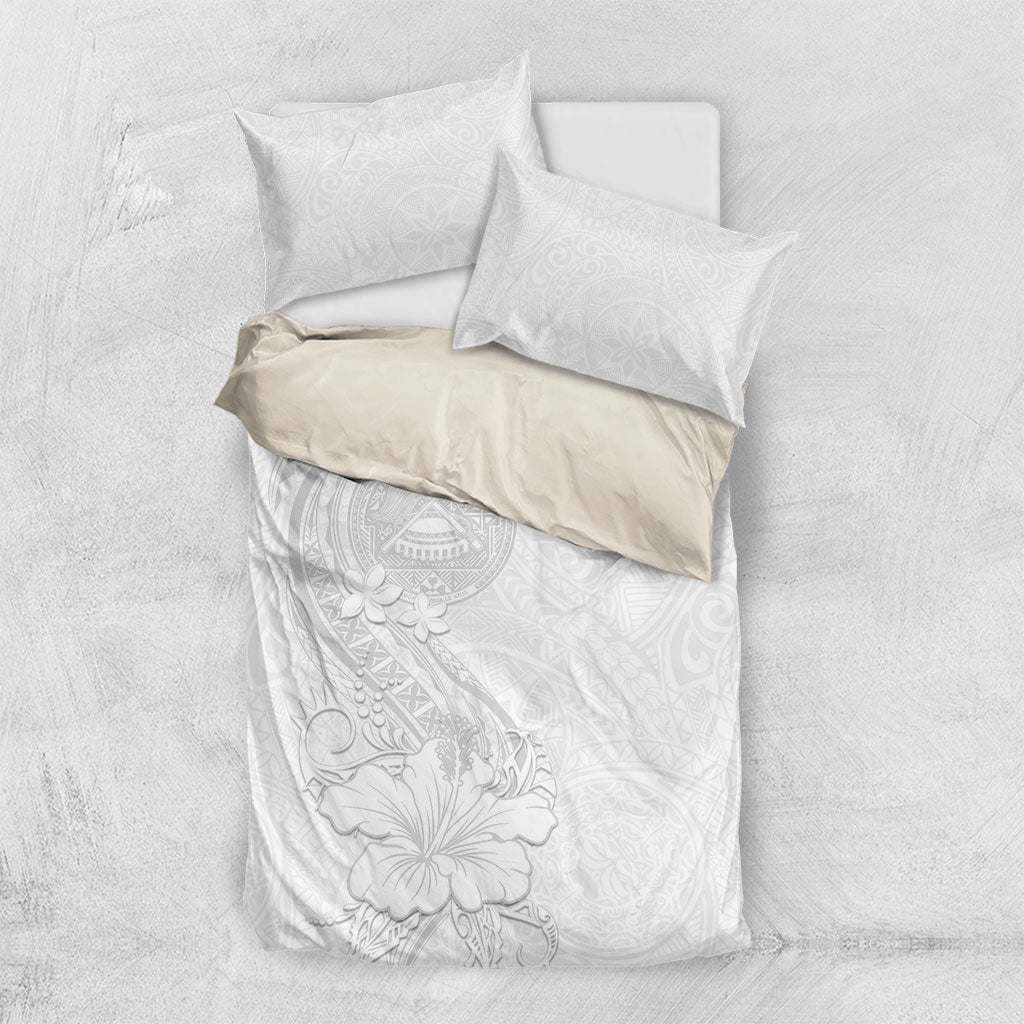 American Samoa White Sunday Bedding Set Polynesian Pattern With Tropical Flowers LT05 US Twin 172cm x 218cm White - Polynesian Pride
