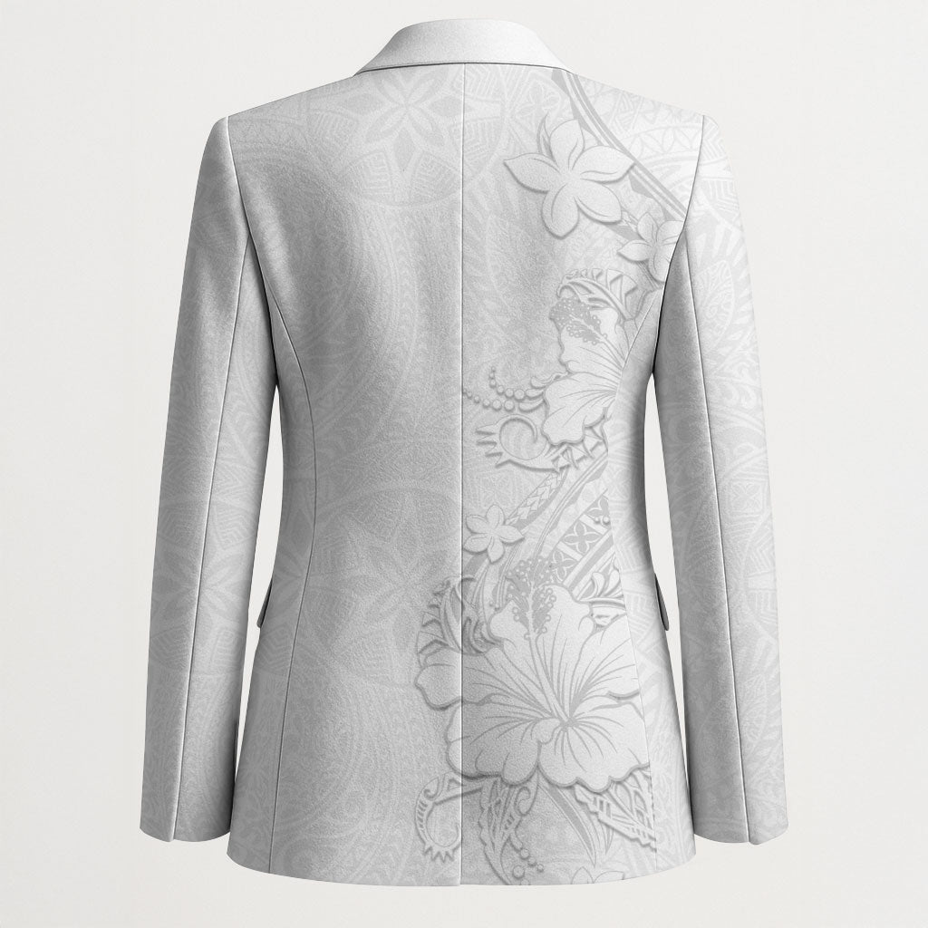 American Samoa White Sunday Blazer Polynesian Pattern With Tropical Flowers LT05 - Polynesian Pride