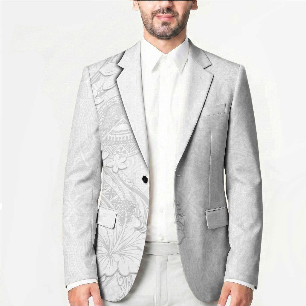 American Samoa White Sunday Blazer Polynesian Pattern With Tropical Flowers LT05 - Polynesian Pride