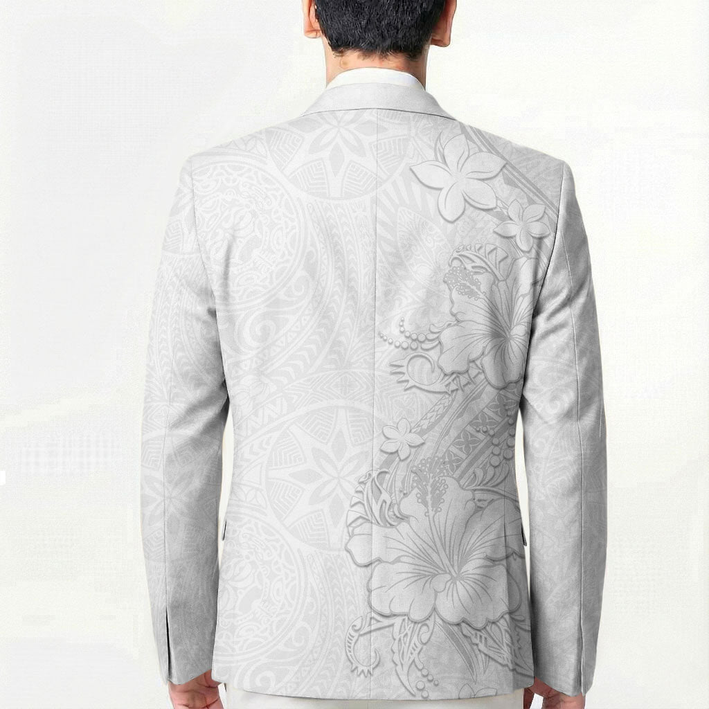 American Samoa White Sunday Blazer Polynesian Pattern With Tropical Flowers LT05 - Polynesian Pride