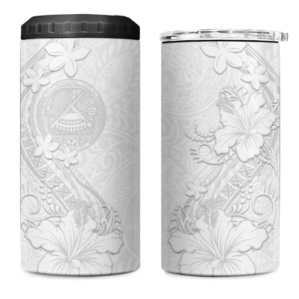 American Samoa White Sunday 4 in 1 Can Cooler Tumbler Polynesian Pattern With Tropical Flowers LT05 One Size: 16 oz White - Polynesian Pride
