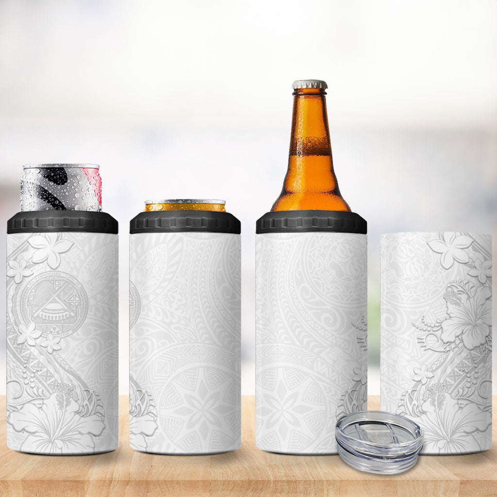 American Samoa White Sunday 4 in 1 Can Cooler Tumbler Polynesian Pattern With Tropical Flowers LT05 - Polynesian Pride
