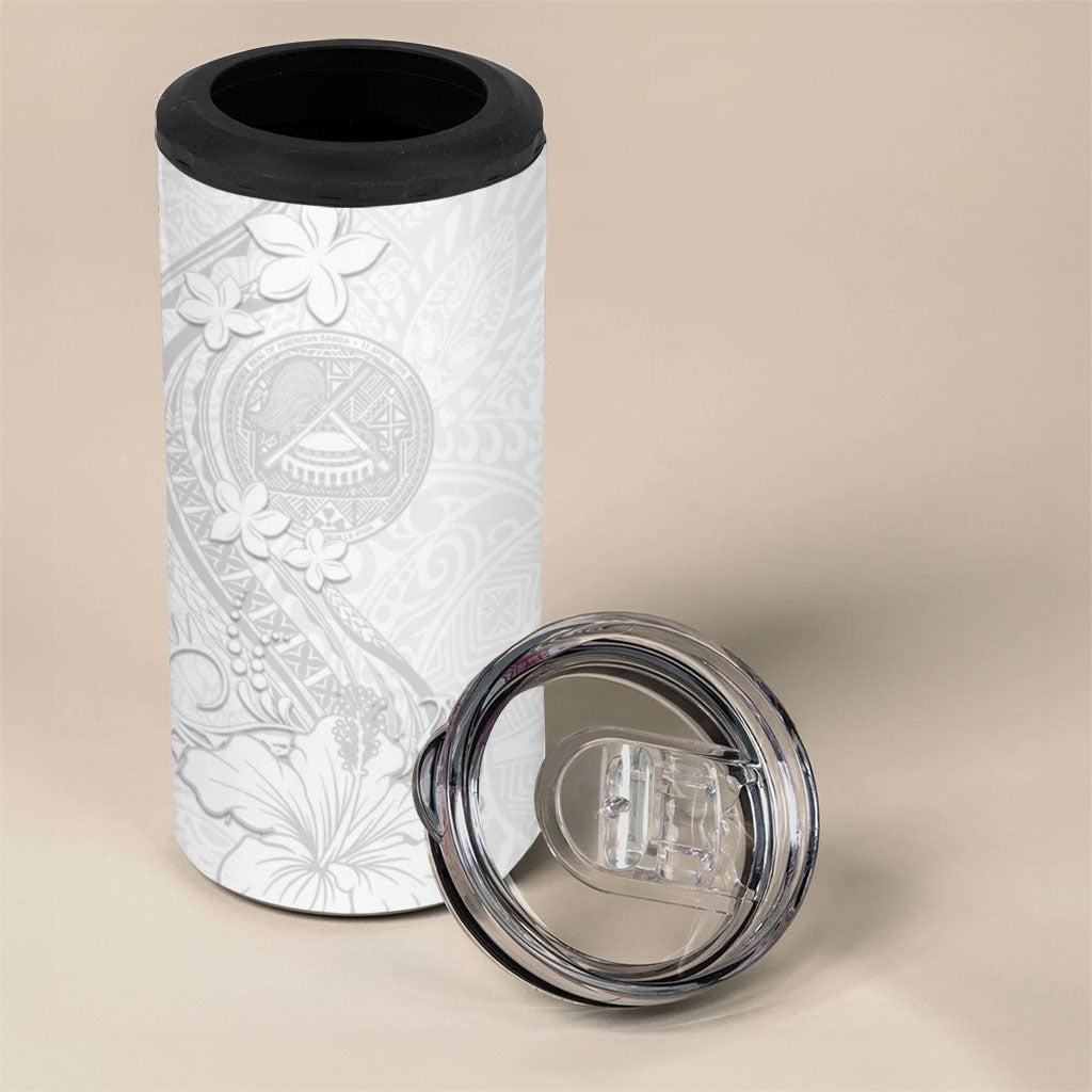 American Samoa White Sunday 4 in 1 Can Cooler Tumbler Polynesian Pattern With Tropical Flowers LT05 - Polynesian Pride