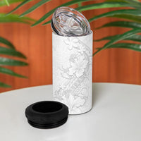 American Samoa White Sunday 4 in 1 Can Cooler Tumbler Polynesian Pattern With Tropical Flowers LT05 - Polynesian Pride