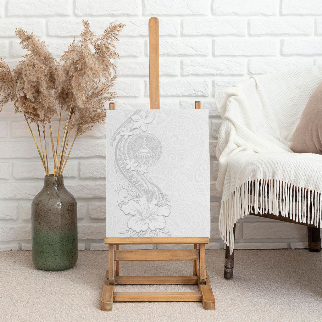 American Samoa White Sunday Canvas Wall Art Polynesian Pattern With Tropical Flowers