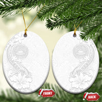 American Samoa White Sunday Ceramic Ornament Polynesian Pattern With Tropical Flowers
